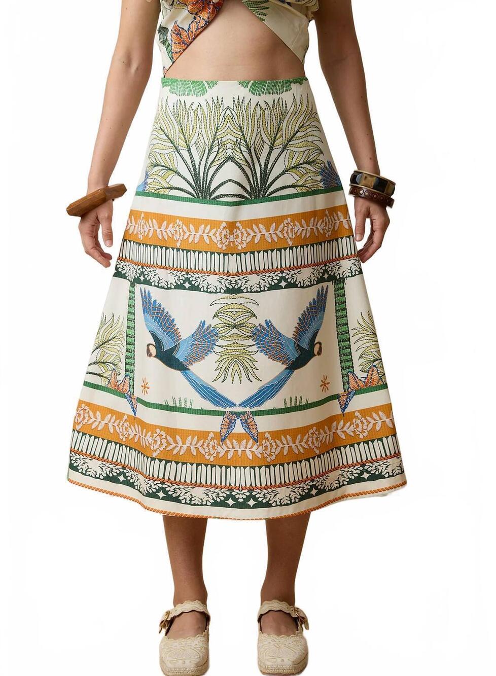 NEW AYLAYA amazon midi skirt in ivory tropical print